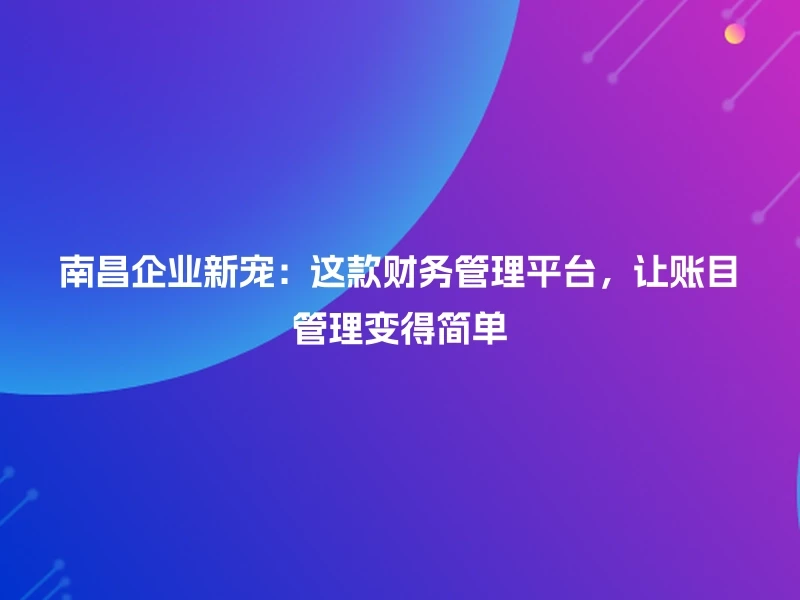 南昌企业新宠：这款财务管理平台，让账目管理变得简单