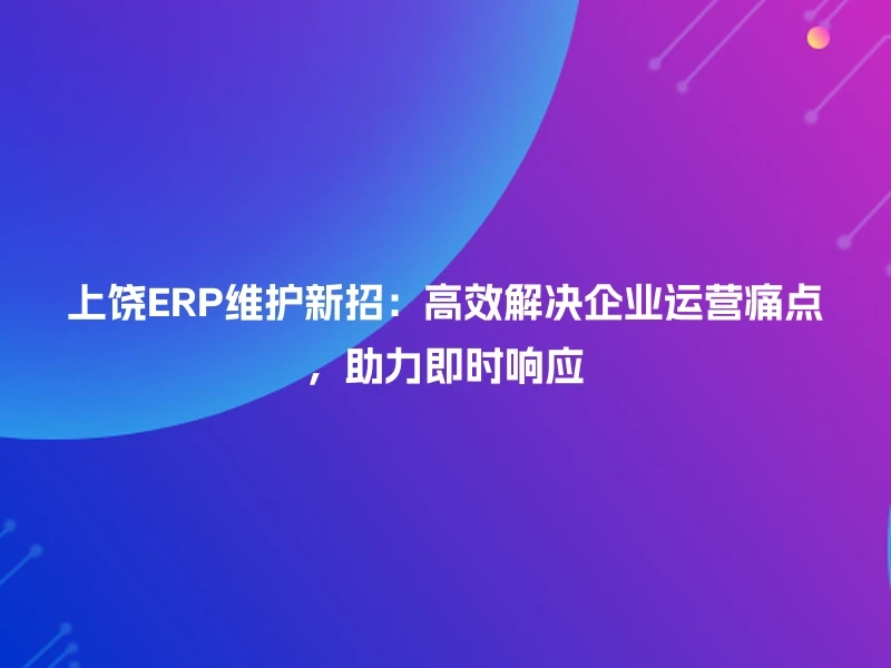 上饶ERP维护新招：高效解决企业运营痛点，助力即时响应