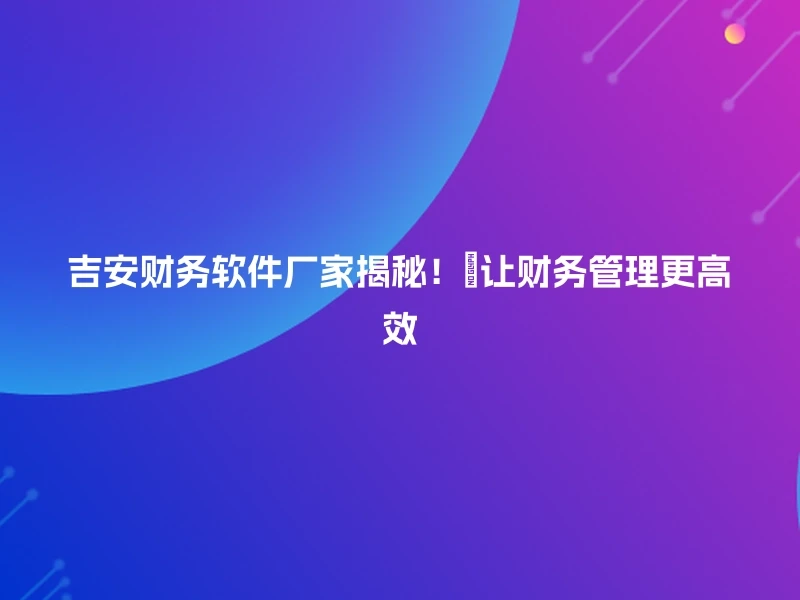 吉安财务软件厂家揭秘！🚀让财务管理更高效