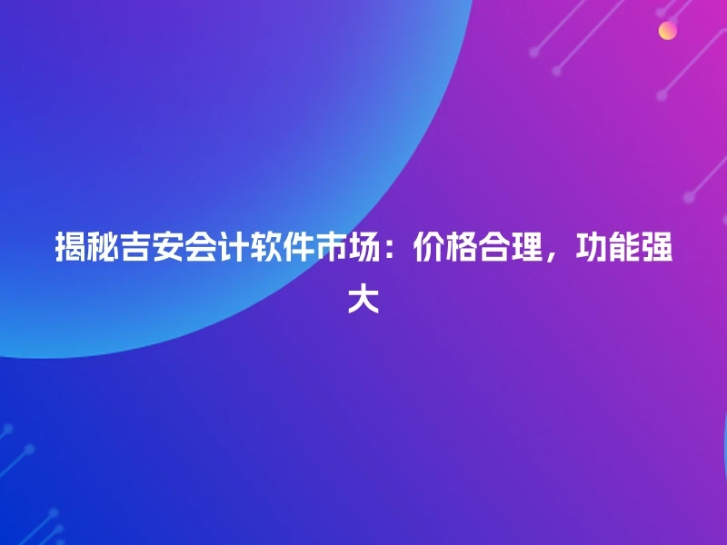 揭秘吉安会计软件市场：价格合理，功能强大