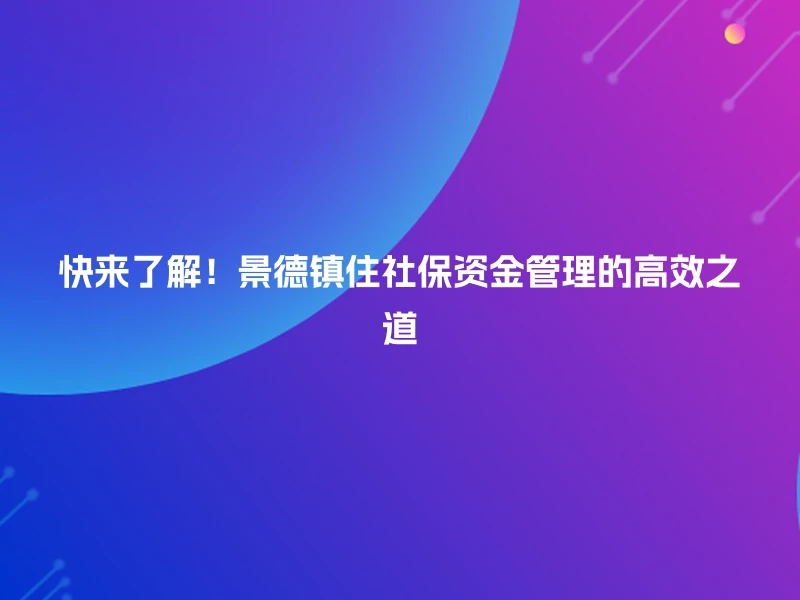 快来了解！景德镇住社保资金管理的高效之道