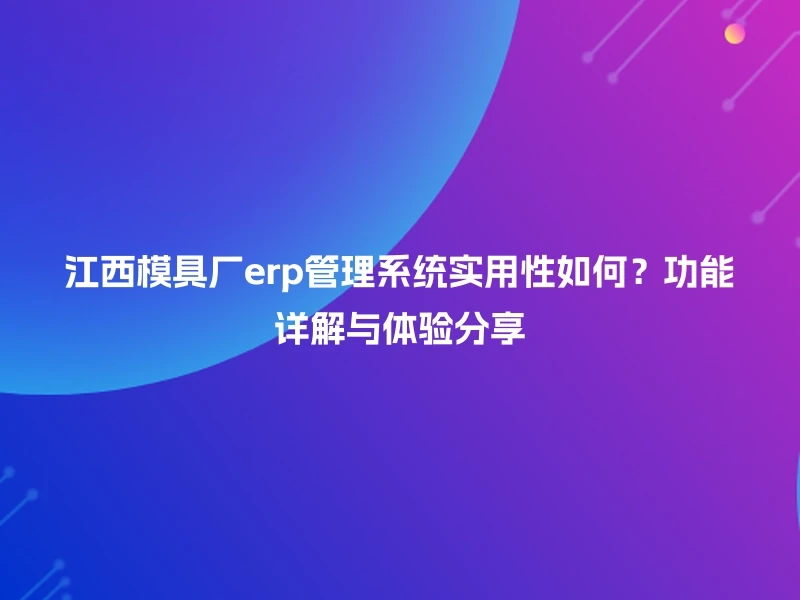江西模具厂erp管理系统实用性如何？功能详解与体验分享
