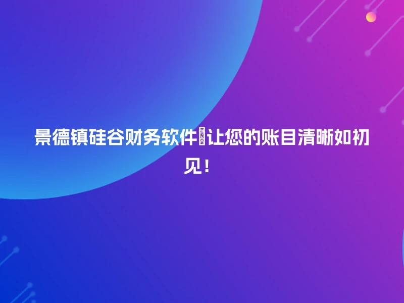 景德镇硅谷财务软件🚀让您的账目清晰如初见！