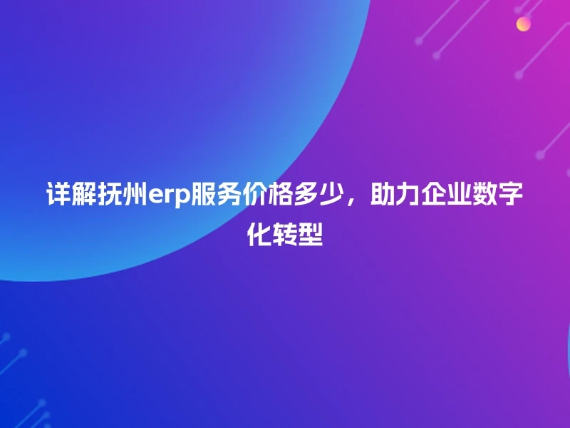 详解抚州erp服务价格多少，助力企业数字化转型