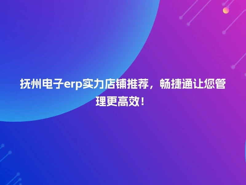 抚州电子erp实力店铺推荐，畅捷通让您管理更高效！
