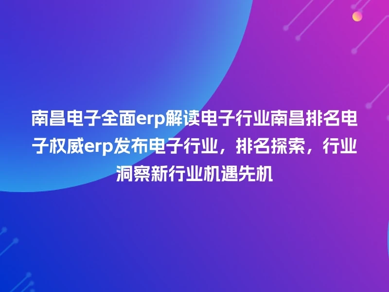 南昌电子全面erp解读电子行业南昌排名电子权威erp发布电子行业，排名探索，行业洞察新行业机遇先机