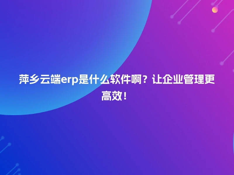 萍乡云端erp是什么软件啊？让企业管理更高效！