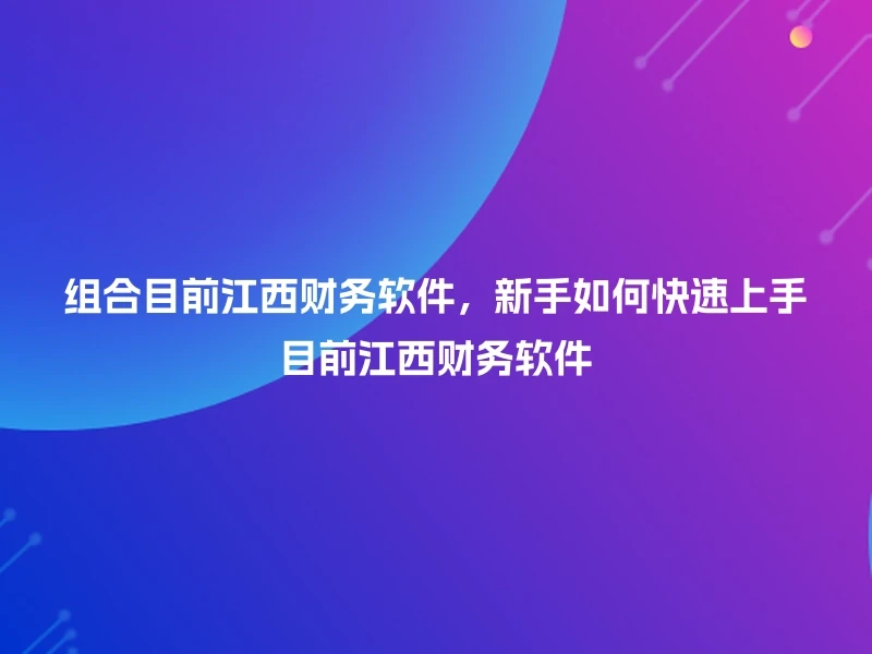 组合目前江西财务软件，新手如何快速上手目前江西财务软件