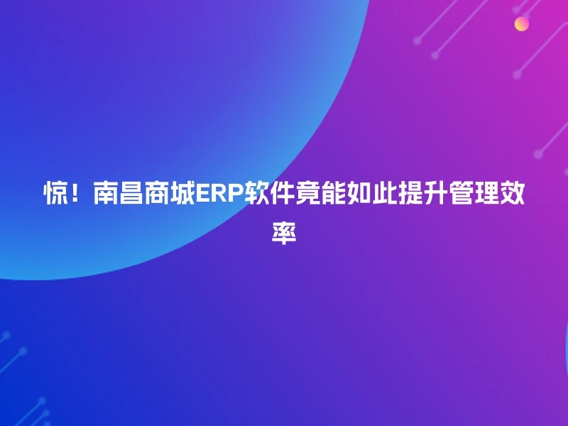 惊!南昌商城ERP软件竟能如此提升管理效率