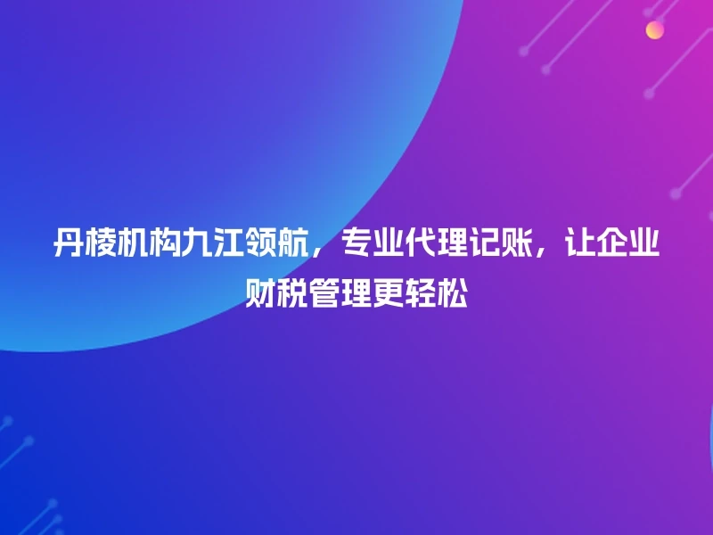 丹棱机构九江领航，专业代理记账，让企业财税管理更轻松