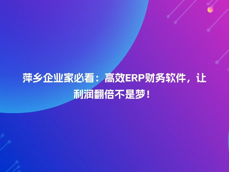 萍乡企业家必看:高效ERP财务软件,让利润翻倍不是梦!