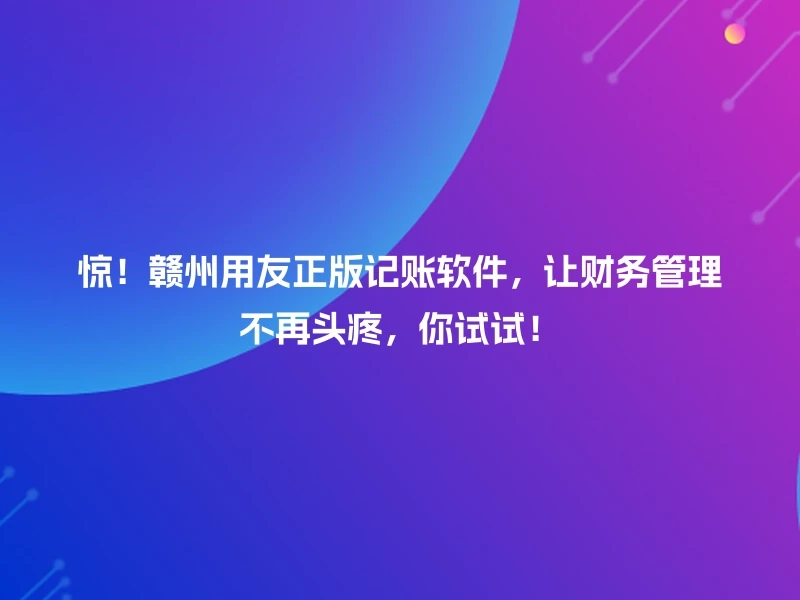 惊！赣州用友正版记账软件，让财务管理不再头疼，你试试！