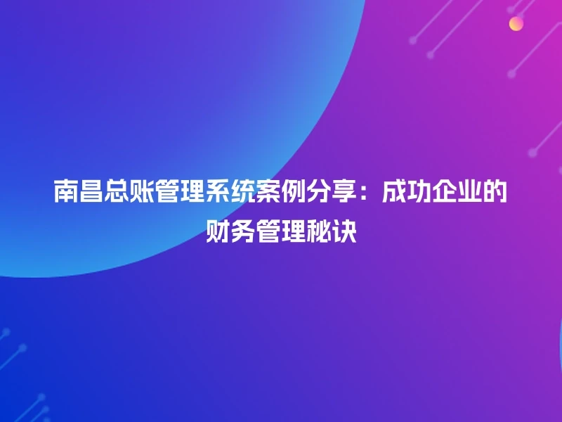 南昌总账管理系统案例分享：成功企业的财务管理秘诀