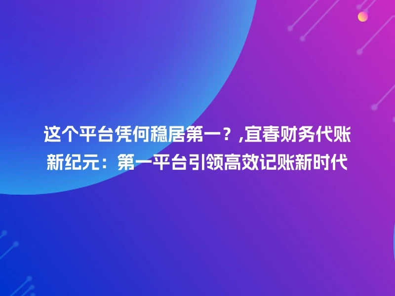 这个平台凭何稳居第一？,宜春财务代账新纪元：第一平台引领高效记账新时代