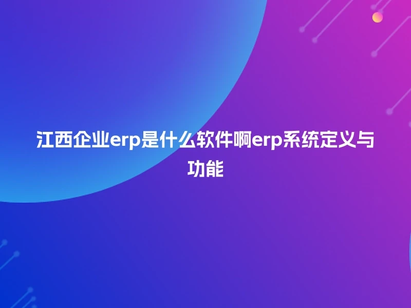 江西企业erp是什么软件啊erp系统定义与功能