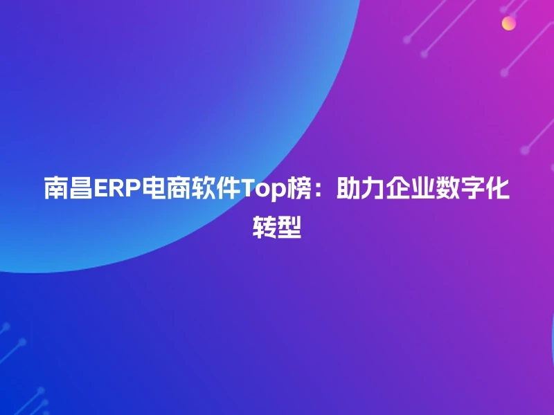 南昌ERP电商软件Top榜：助力企业数字化转型