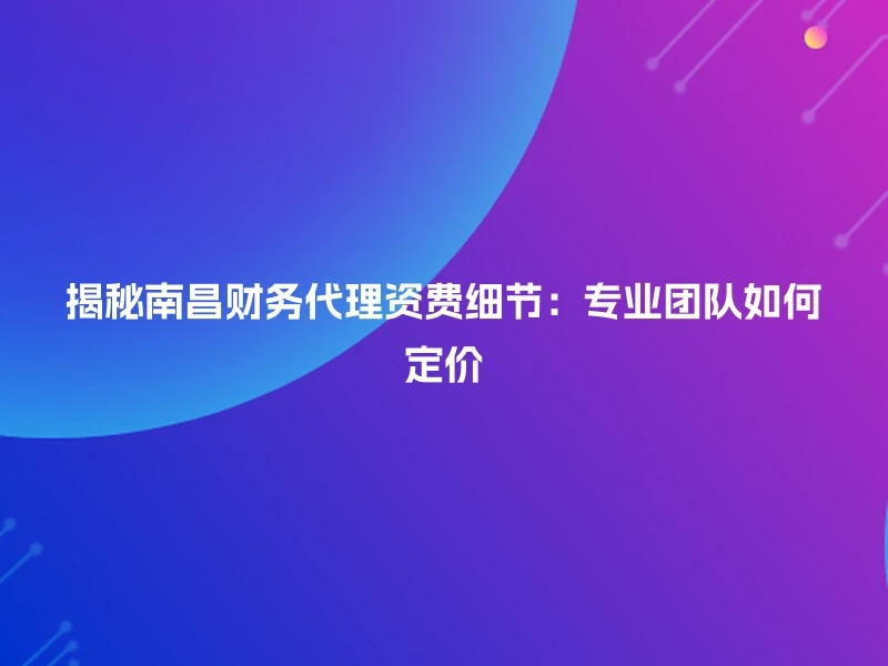 揭秘南昌财务代理资费细节：专业团队如何定价