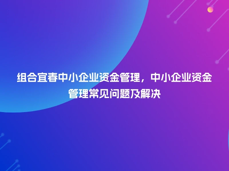 组合宜春中小企业资金管理,中小企业资金管理常见问题及解决
