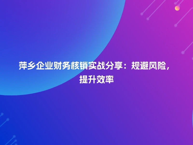 萍乡企业财务核销实战分享：规避风险，提升效率