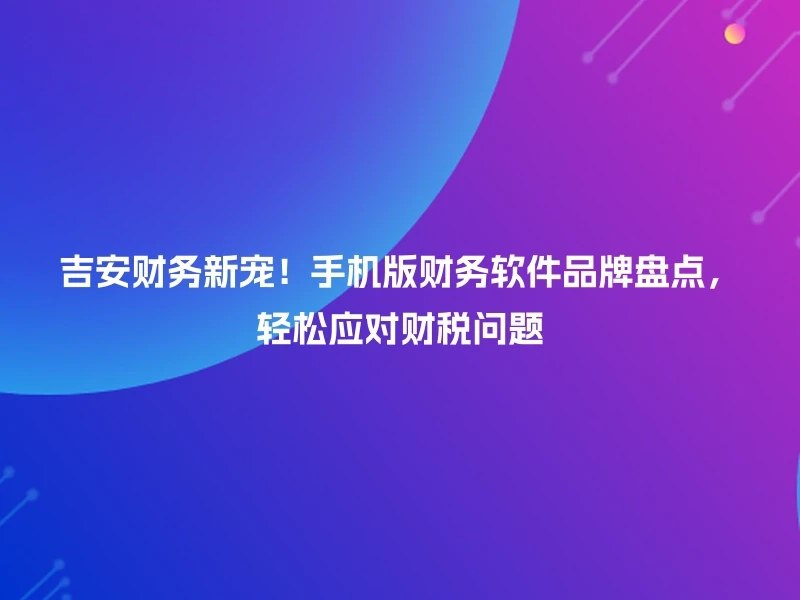 吉安财务新宠！手机版财务软件品牌盘点，轻松应对财税问题