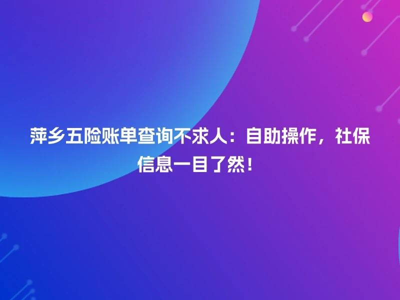 萍乡五险账单查询不求人：自助操作，社保信息一目了然！