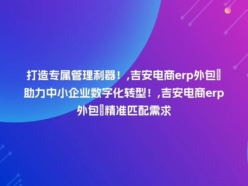 打造专属管理利器！,吉安电商erp外包🚀助力中小企业数字化转型！,吉安电商erp外包🔍精准匹配需求