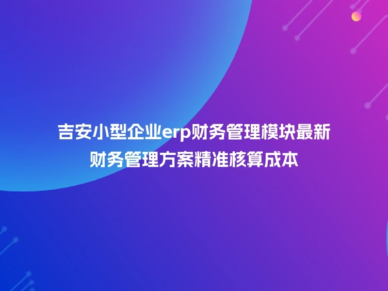 吉安小型企业erp财务管理模块最新财务管理方案精准核算成本