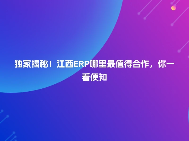 独家揭秘！江西ERP哪里最值得合作，你一看便知