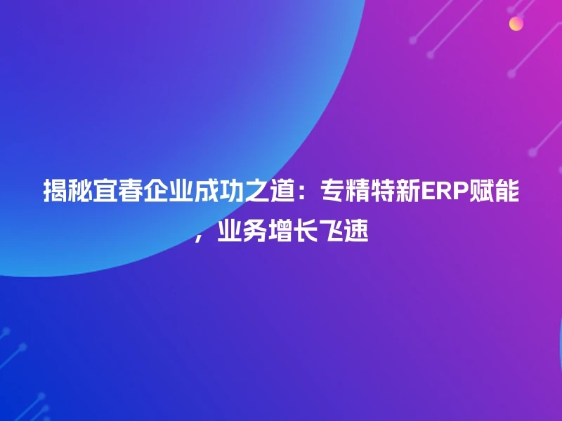 揭秘宜春企业成功之道：专精特新ERP赋能，业务增长飞速