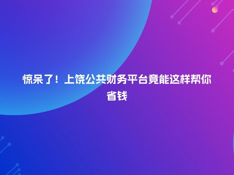 惊呆了！上饶公共财务平台竟能这样帮你省钱