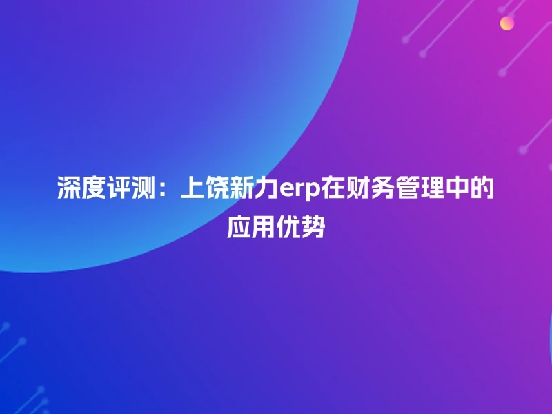 深度评测:上饶新力erp在财务管理中的应用优势