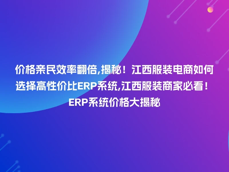 价格亲民效率翻倍,揭秘！江西服装电商如何选择高性价比ERP系统,江西服装商家必看！ERP系统价格大揭秘