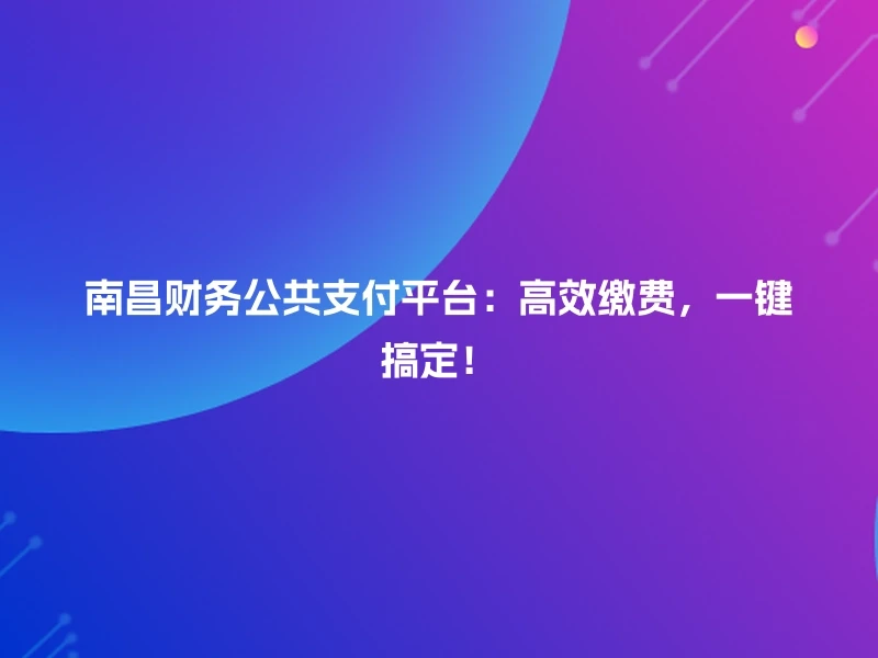 南昌财务公共支付平台：高效缴费，一键搞定！