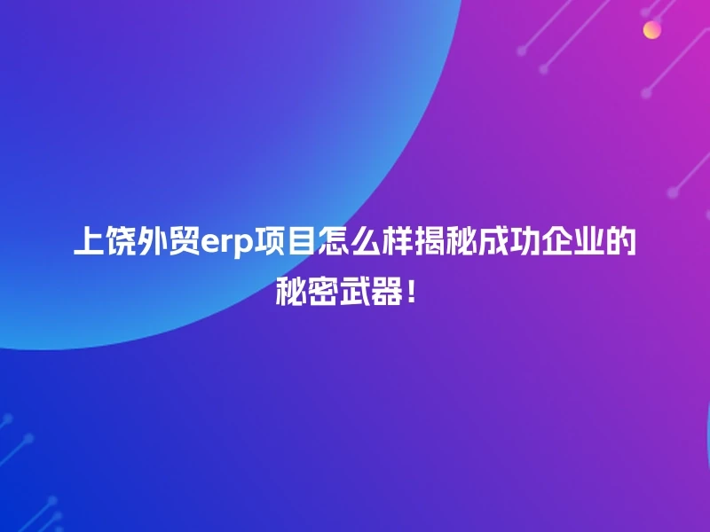 上饶外贸erp项目怎么样揭秘成功企业的秘密武器！