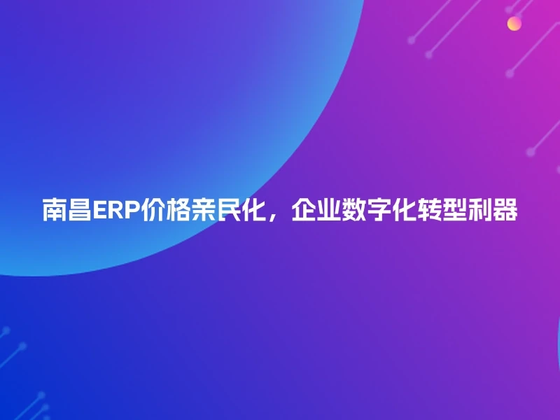 南昌ERP价格亲民化,企业数字化转型利器