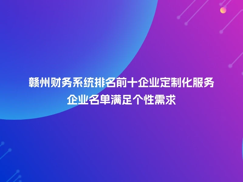 赣州财务系统排名前十企业定制化服务企业名单满足个性需求