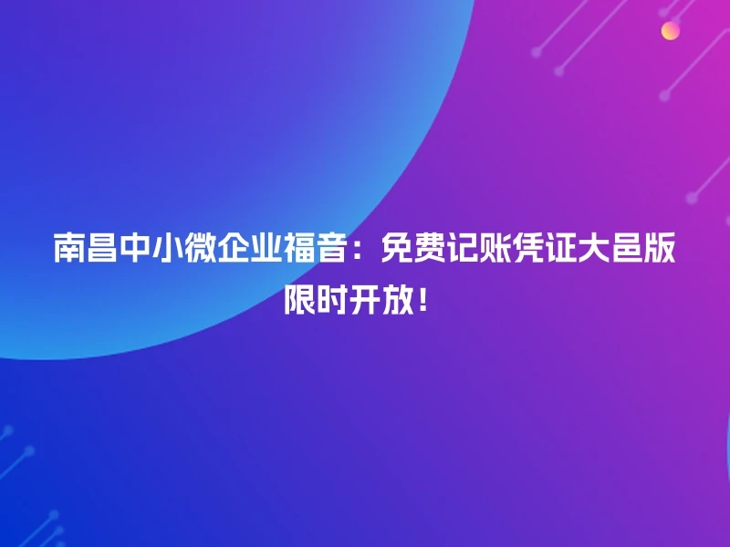 南昌中小微企业福音：免费记账凭证大邑版限时开放！