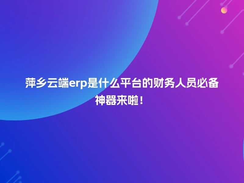萍乡云端erp是什么平台的财务人员必备神器来啦！